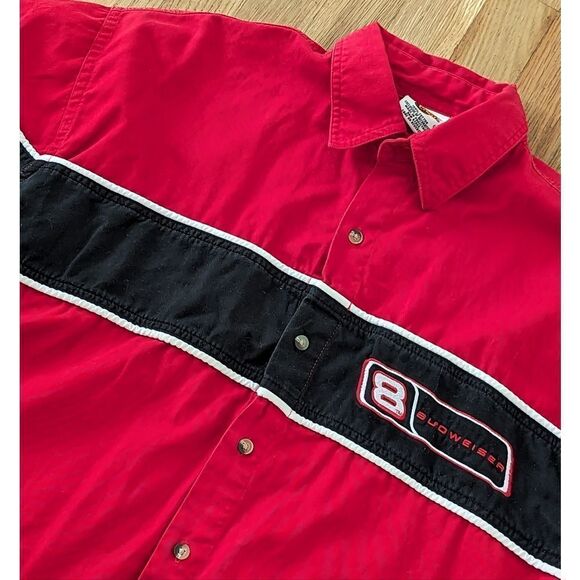 Winner's circle red black white short sleeve button down shirt dale jr Budweiser - Picture 3 of 4
